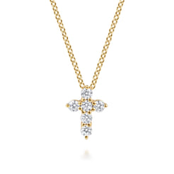 18 inch 14K Yellow Gold Diamond Cross Pendant Necklace