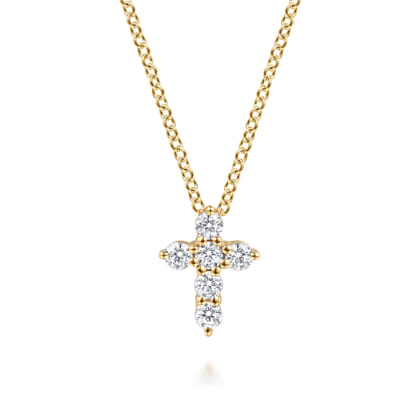 18 inch 14K Yellow Gold Diamond Cross Pendant Necklace