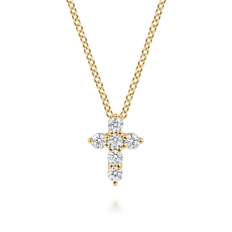 18 inch 14K Yellow Gold Diamond Cross Pendant Necklace - 0.24 ct - Shot 1