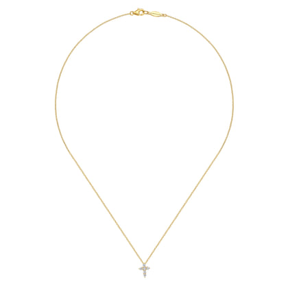 18 inch 14K Yellow Gold Diamond Cross Pendant Necklace
