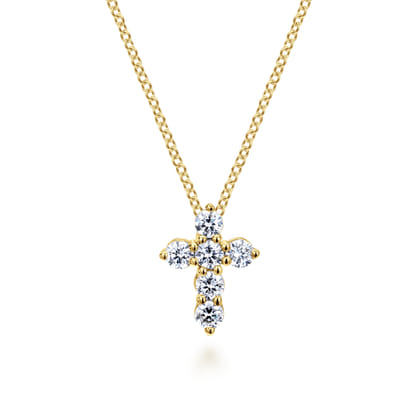 18 inch 14K Yellow Gold Diamond Cross Pendant Necklace