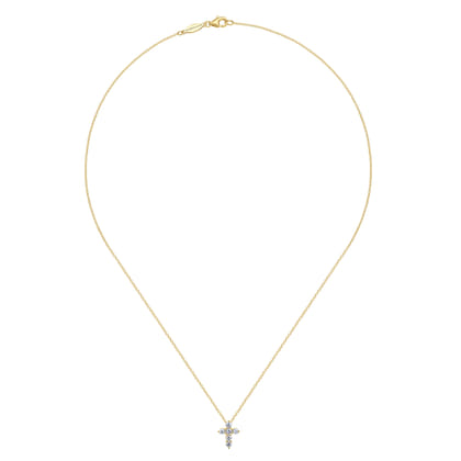 18 inch 14K Yellow Gold Diamond Cross Pendant Necklace