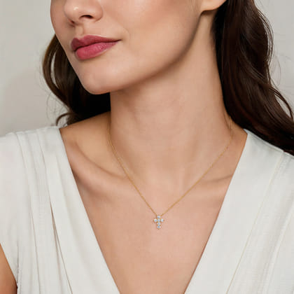 18 inch 14K Yellow Gold Diamond Cross Pendant Necklace