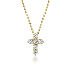 18 inch 14K Yellow Gold Diamond Cross Pendant Necklace