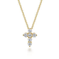 18 inch 14K Yellow Gold Diamond Cross Pendant Necklace