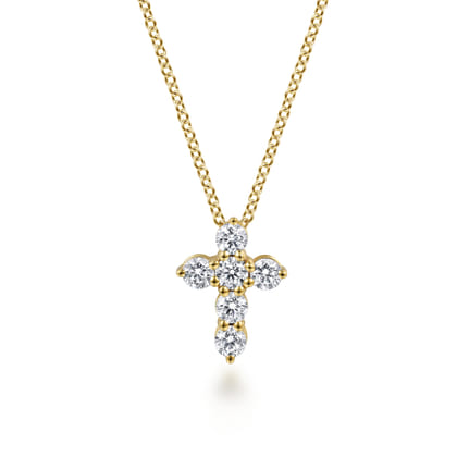 18 inch 14K Yellow Gold Diamond Cross Pendant Necklace
