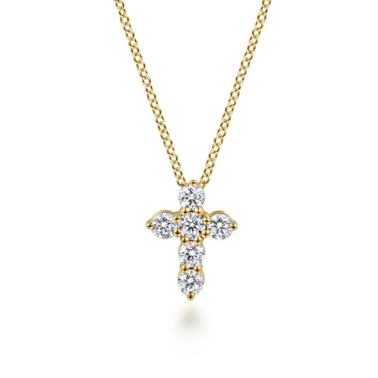 18 inch 14K Yellow Gold Diamond Cross Pendant Necklace - 0.49 ct - Shot 1
