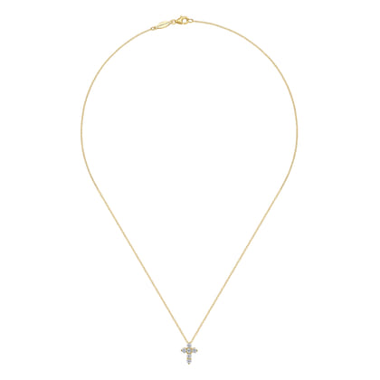 18 inch 14K Yellow Gold Diamond Cross Pendant Necklace
