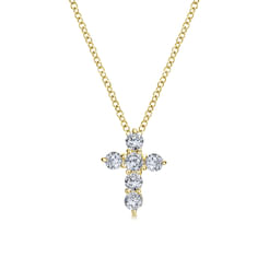 18 inch 14K Yellow Gold Diamond Cross Pendant Necklace