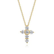 18 inch 14K Yellow Gold Diamond Cross Pendant Necklace