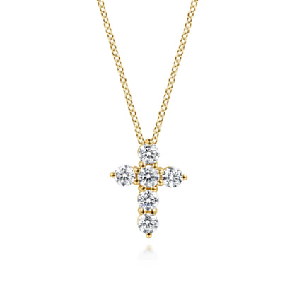 18 inch 14K Yellow Gold Diamond Cross Pendant Necklace