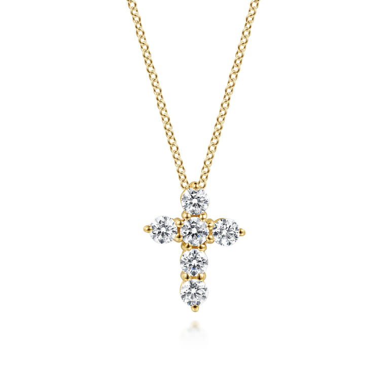 18 inch 14K Yellow Gold Diamond Cross Pendant Necklace - 0.74 ct - Shot 1