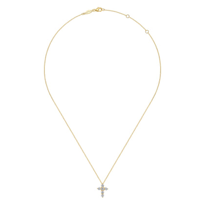 18 inch 14K Yellow Gold Diamond Cross Pendant Necklace