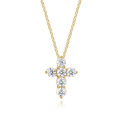 18 inch 14K Yellow Gold Diamond Cross Pendant Necklace