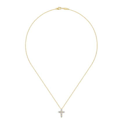 18 inch 14K Yellow Gold Diamond Cross Pendant Necklace