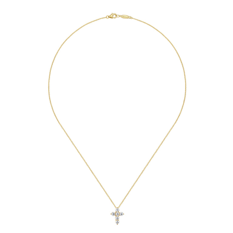 18 inch 14K Yellow Gold Diamond Cross Pendant Necklace - 1.05 ct - Shot 2