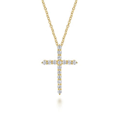 18 inch 14K Yellow Gold Diamond Cross Pendant Necklace
