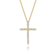 18 inch 14K Yellow Gold Diamond Cross Pendant Necklace