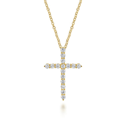 18 inch 14K Yellow Gold Diamond Cross Pendant Necklace