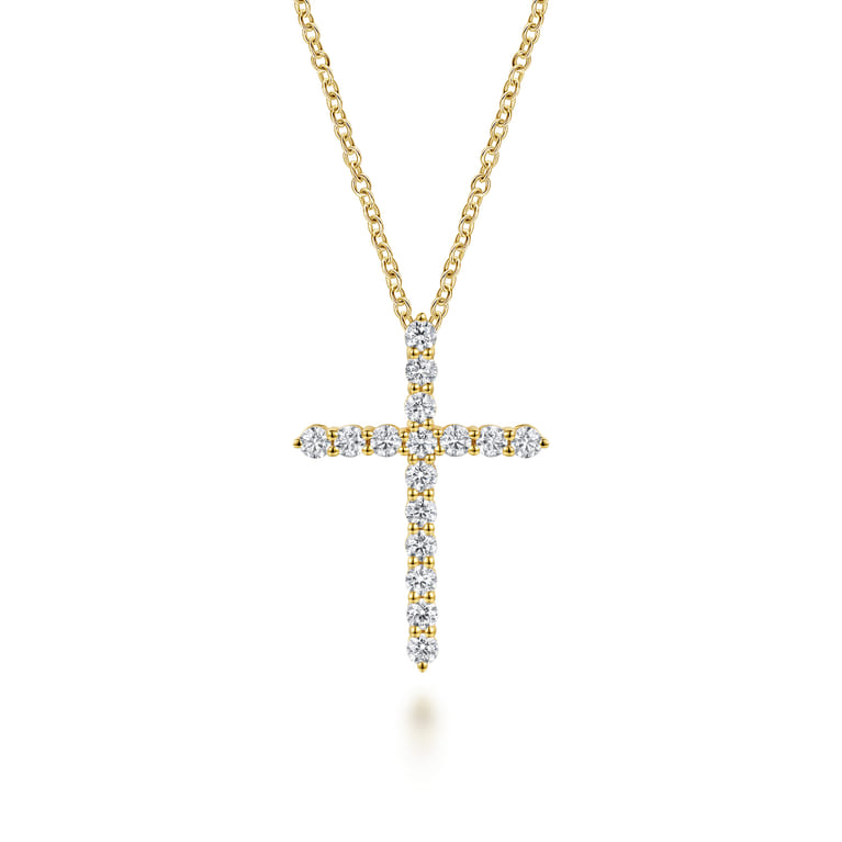 18 inch 14K Yellow Gold Diamond Cross Pendant Necklace - 0.94 ct - Shot 1