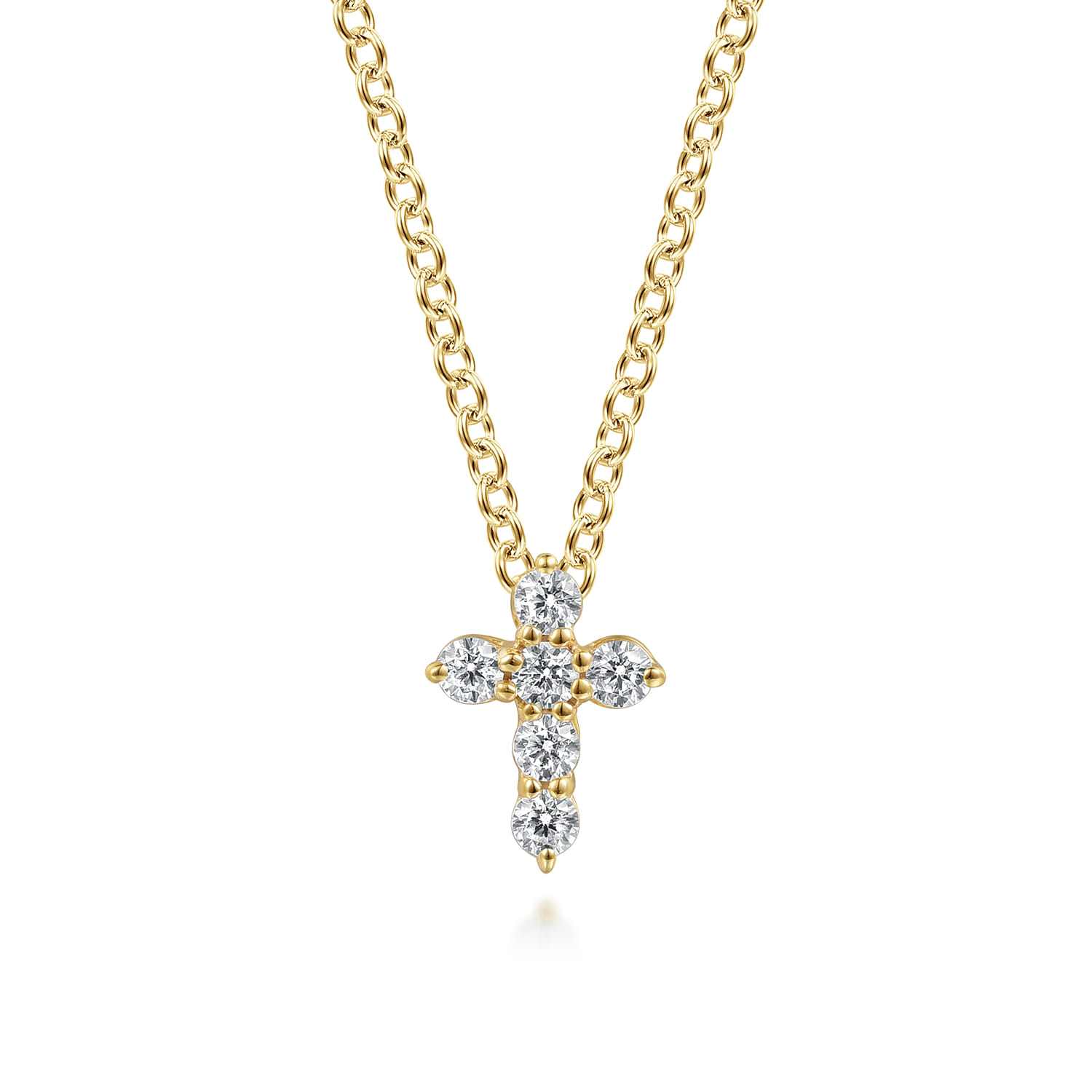 18 inch 14K Yellow Gold Diamond Cross Pendant Necklace - 0.11 ct - Shot 1