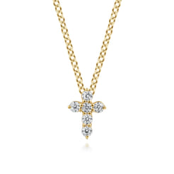 18 inch 14K Yellow Gold Diamond Cross Pendant Necklace