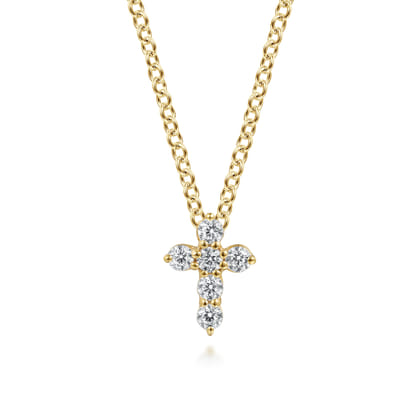 18 inch 14K Yellow Gold Diamond Cross Pendant Necklace