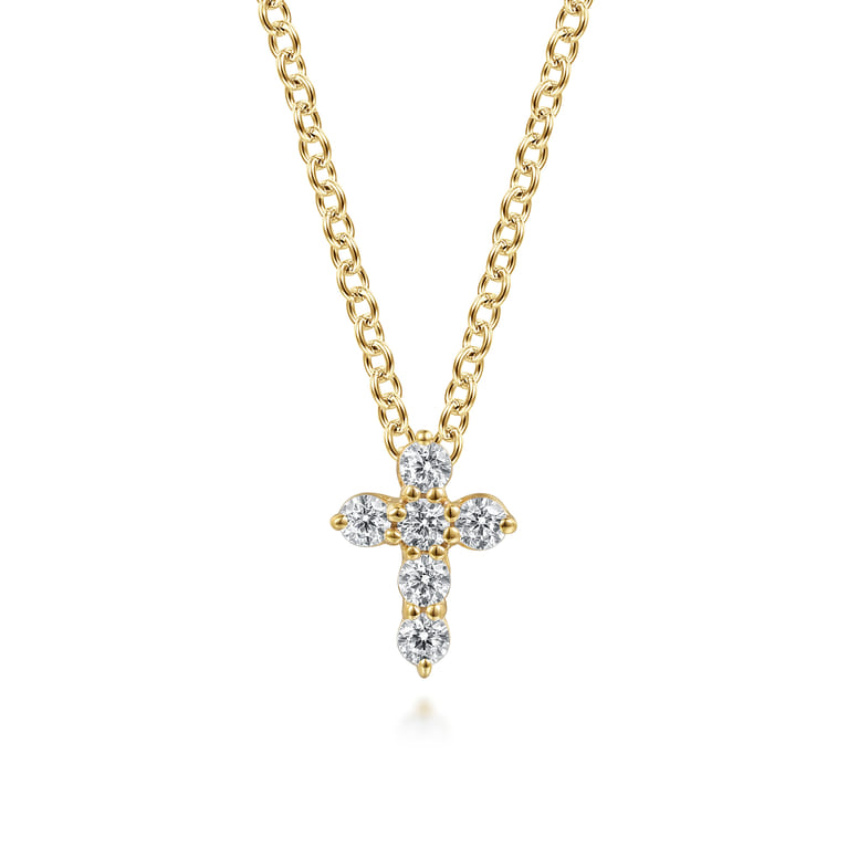 18 inch 14K Yellow Gold Diamond Cross Pendant Necklace - 0.11 ct - Shot 1