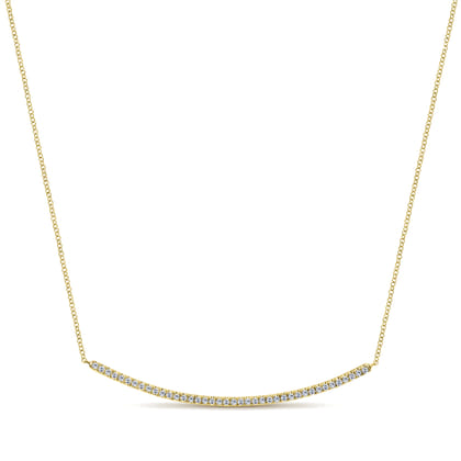 18 inch 14K Yellow Gold Diamond Pave Curved Bar Necklace