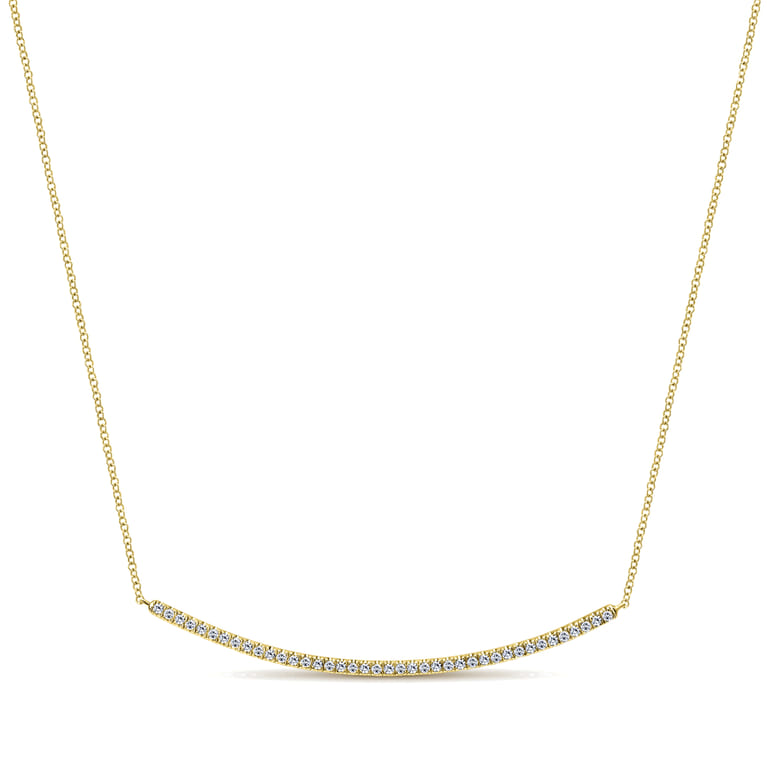 18 inch 14K Yellow Gold Diamond Pave Curved Bar Necklace - 0.4 ct - Shot 1