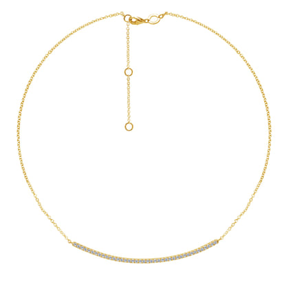 18 inch 14K Yellow Gold Diamond Pave Curved Bar Necklace