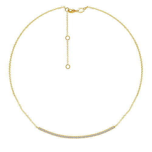 18 inch 14K Yellow Gold Diamond Pave Curved Bar Necklace - 0.4 ct - Shot 2