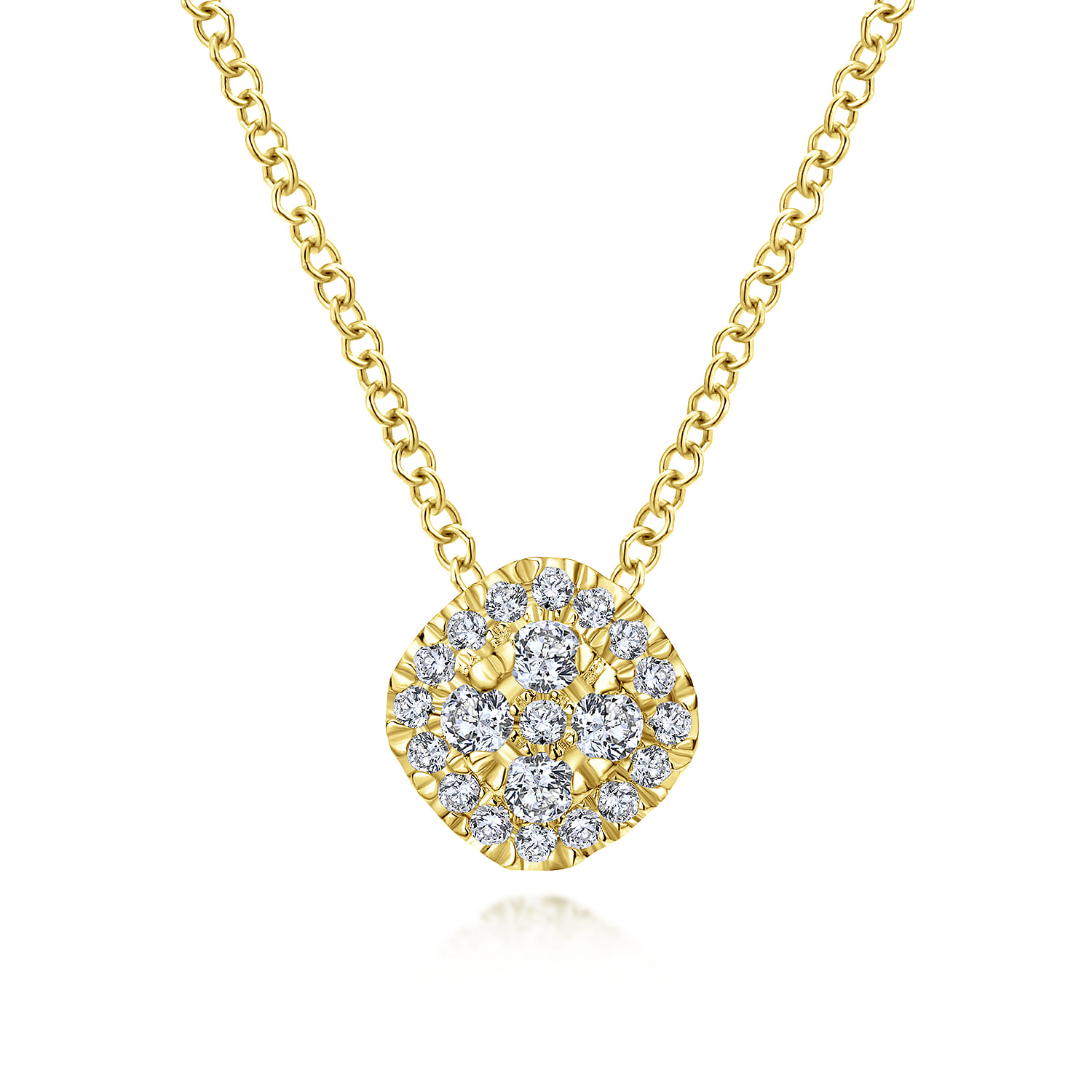 18 inch 14K Yellow Gold Diamond Pave Cushion Pendant Necklace - 0.22 ct - Shot 1