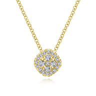 18 inch 14K Yellow Gold Diamond Pave Cushion Pendant Necklace