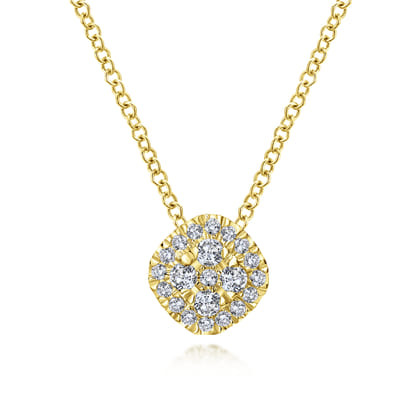 18 inch 14K Yellow Gold Diamond Pave Cushion Pendant Necklace