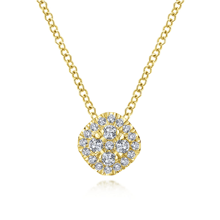 18 inch 14K Yellow Gold Diamond Pave Cushion Pendant Necklace - 0.22 ct - Shot 1