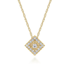 18 inch 14K Yellow Gold Diamond Square Pendant Necklace