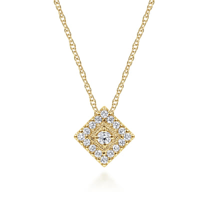 18 inch 14K Yellow Gold Diamond Square Pendant Necklace