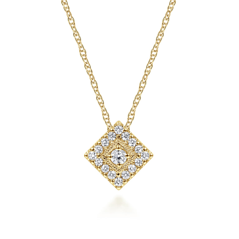 18 inch 14K Yellow Gold Diamond Square Pendant Necklace - 0.11 ct - Shot 1