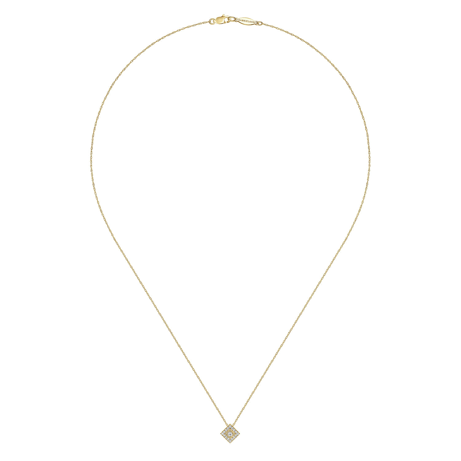 18 inch 14K Yellow Gold Diamond Square Pendant Necklace - 0.11 ct - Shot 2