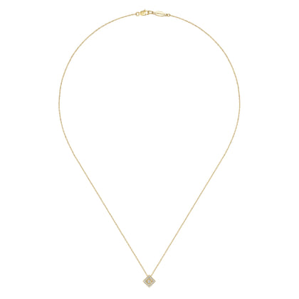 18 inch 14K Yellow Gold Diamond Square Pendant Necklace