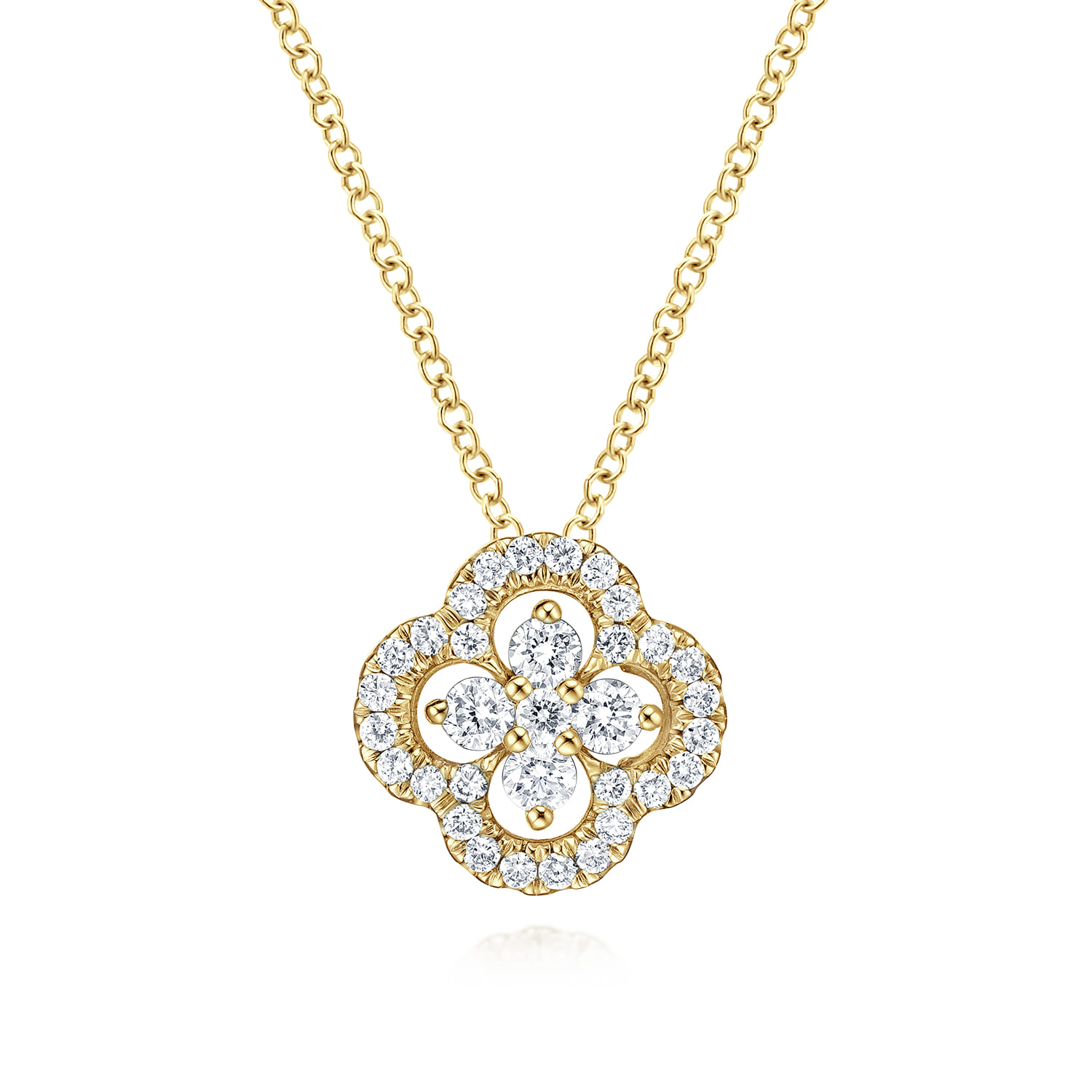 18 inch 14K Yellow Gold Open Clover Diamond Pendant Necklace - 0.28 ct - Shot 1