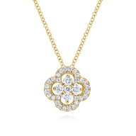 18 inch 14K Yellow Gold Open Clover Diamond Pendant Necklace