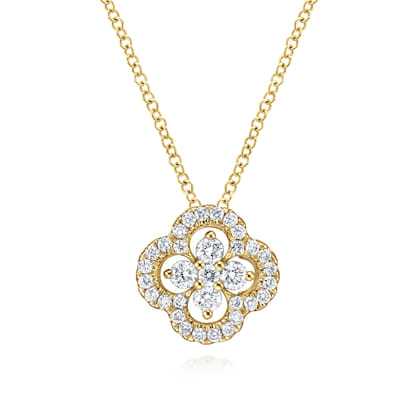 18 inch 14K Yellow Gold Open Clover Diamond Pendant Necklace