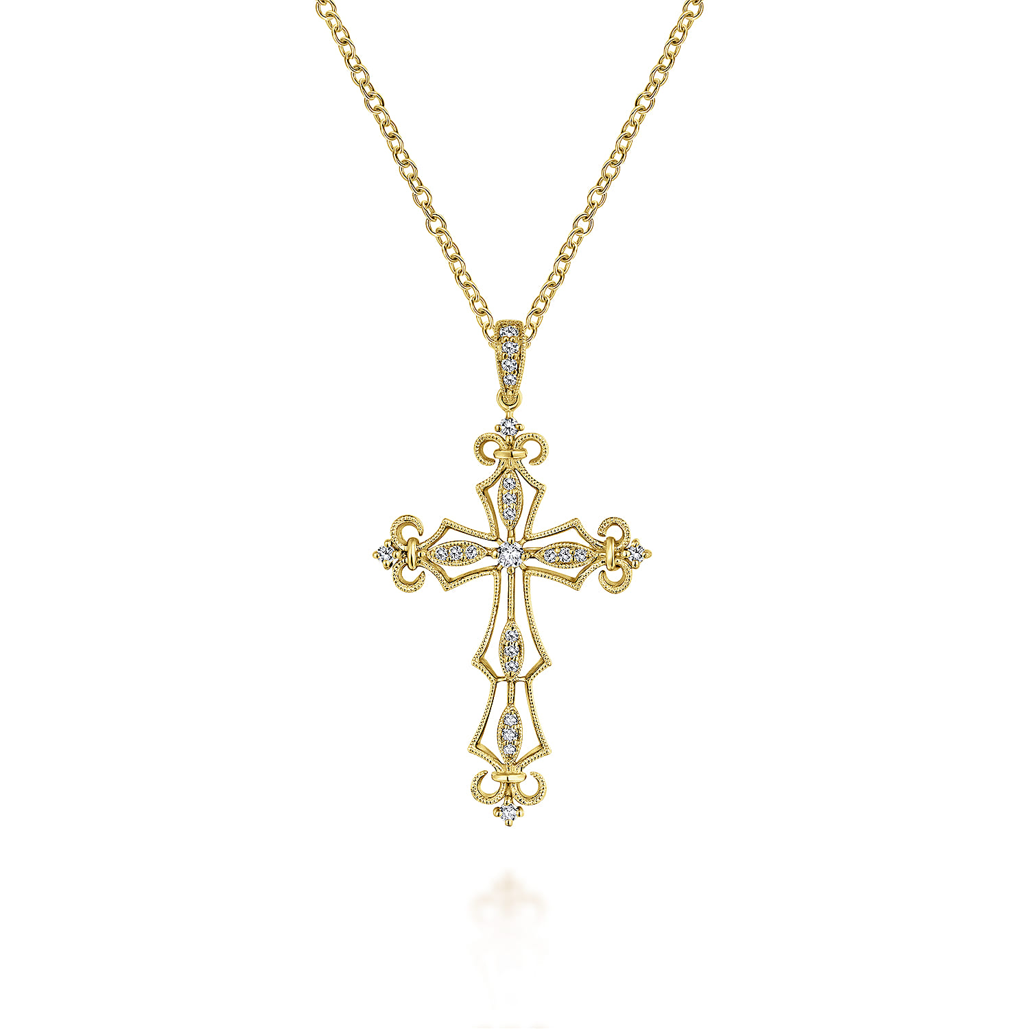 18 inch 14K Yellow Gold Open Diamond Cross Pendant Necklace - 0.6 ct - Shot 1