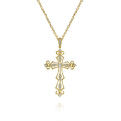 18 inch 14K Yellow Gold Open Diamond Cross Pendant Necklace