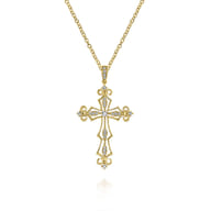 18 inch 14K Yellow Gold Open Diamond Cross Pendant Necklace