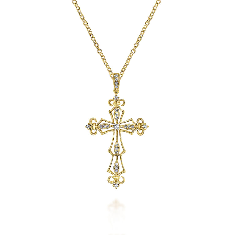 18 inch 14K Yellow Gold Open Diamond Cross Pendant Necklace - 0.6 ct - Shot 1