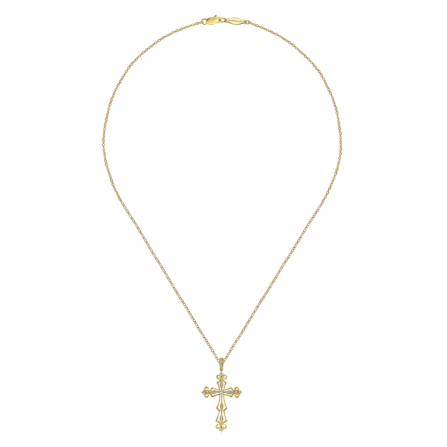 18 inch 14K Yellow Gold Open Diamond Cross Pendant Necklace - 0.6 ct - Shot 2