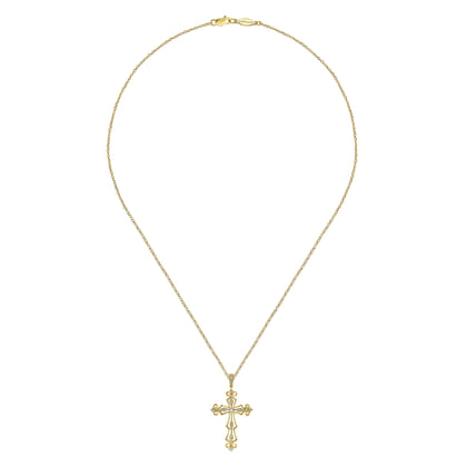 18 inch 14K Yellow Gold Open Diamond Cross Pendant Necklace